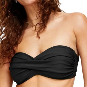 NWT Bar III Twist Bandeau Bikini Swim Top With Removable Straps Size S Black